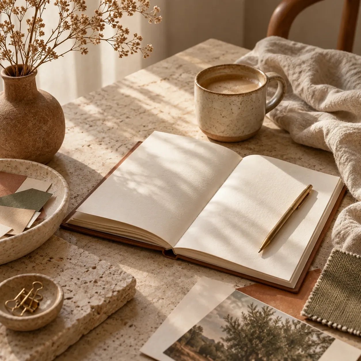Open journal in morning light